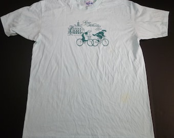 Vintage Gear Williamsburg  T-Shirt 1991 Tee RARE Green XL Single Stitch 50/50 Hanes VTG Bicycling Cycling 1-Sided 90s Virginia Va Usa Us