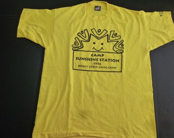 Vintage FL Camp Sunshine Station Boggy Creek T-Shirt Tee RARE 96 Yellow L Best Fruit of Loom 50/50 1-Sided 90s Vtg Single Stitch USA Fotl