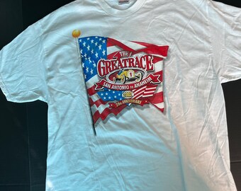 Vintage RARE The Great Race 2002 T-Shirt XL Hanes White Tshirt Cotton 2000s 2-Sided Heavyweight Tee San Antonio-Anaheim