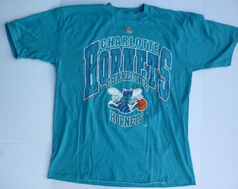 NEW! Vintage Charlotte Hornets T-Shirt Tee RARE Teal XL 50/50 Cotton 1-Sided 1980s 1990s New Old Stock Nos Single Stitch