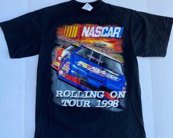 Vintage Nascar Rolling On T-Shirt Tee RARE Black L Cotton Winston Cup 1-Sided 1998 1990s 90s Tour Stops Japan Mint Large Graphic Cars