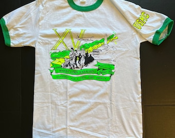 Vintage RARE Marine Corps Marathon Ringer T-Shirt Large White USA 1990 Unknown Single Needle Tshirt 50/50 90s Single Sided Mint! Corp USMC