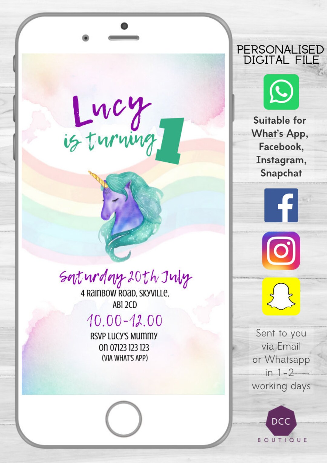 Unicorn Theme Birthday Invitation DIGITAL FILE - Etsy