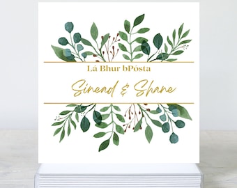 Carte de mariage irlandaise personnalisée : Ar Lar Bhur Posta, fabriquée en Irlande.