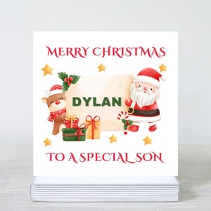 Biglietto di Natale personalizzato per figlio: Babbo Natale e renne