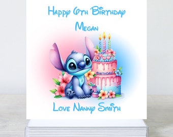Tarjeta de cumpleaños personalizada de Stitch: edad y nombre personalizados
