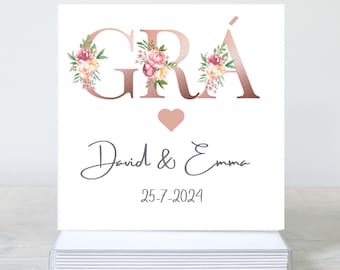 Personalized Irish Engagement Card: Floral 'Grá' Design.