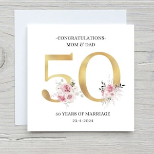 Personalisierte Karte zum 50. Hochzeitstag, 50 goldene Jahre, Glückwünsche 50 Jahre, 50. Hochzeitstag, Mama und Papa, irische Karten