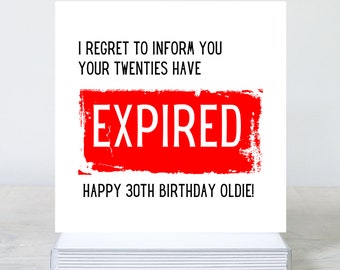 Tarjeta divertida de cumpleaños número 30: Los veinte años marcan un hito que ya pasó.