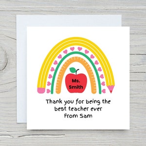 Tarjeta de agradecimiento para maestros, tarjeta de agradecimiento para maestros arcoíris, maravillosa tarjeta para maestros, regalo de fin de período para maestros, tarjeta de fin de escuela