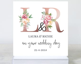 Personalized Wedding Card: Floral Initials, Newly Married Couple