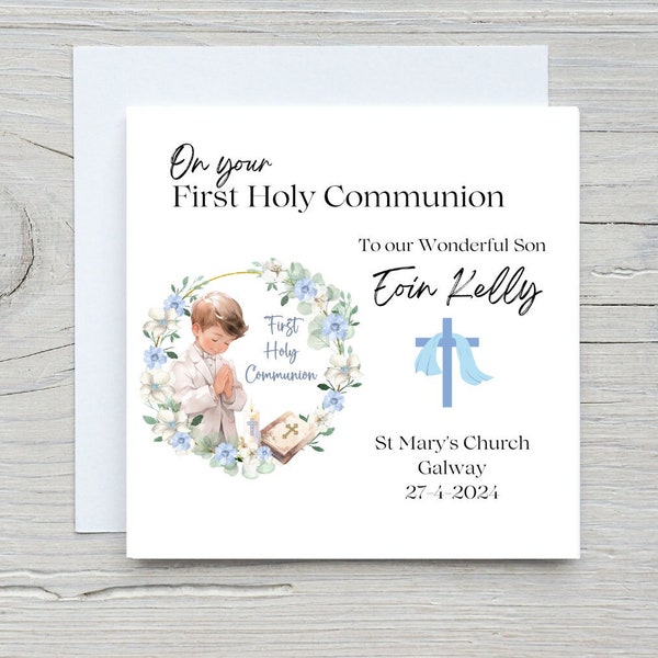Personalized First Holy Communion Card. Communion Card for Boy, First Holy Communion Card for Son, Grandson, Nephew, Godson, Irish Cards