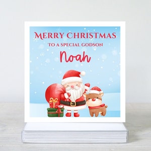 Cartão de Natal personalizado para afilhado, cartão de Natal do Papai Noel, cartão de Natal para um afilhado especial, neto, filho, sobrinho, primo, irlandês