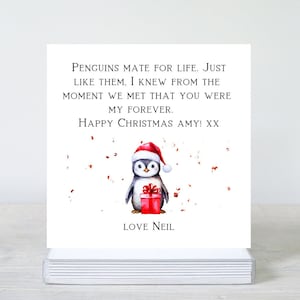 Biglietto di Natale personalizzato con pinguino per la moglie e la fidanzata. Cartolina di buon Natale alla mia ragazza, compagna, fidanzata, compagna di pinguini per la vita