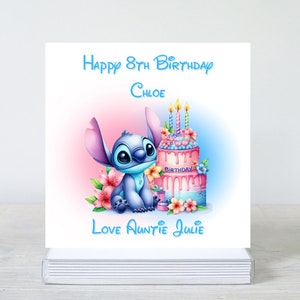 Personalizowana kartka urodzinowa Stitch, dowolny wiek, dowolne imię, córka, kartka z okazji 8. urodzin, kartka urodzinowa Stitch, kartka urodzinowa Lilo i Stitch