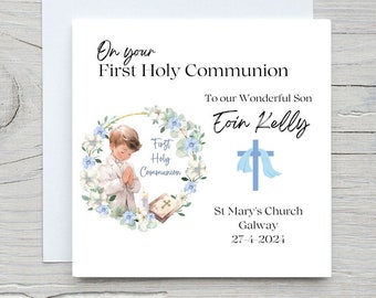 Personalized First Holy Communion Card. Communion Card for Boy, First Holy Communion Card for Son, Grandson, Nephew, Godson, Irish Cards