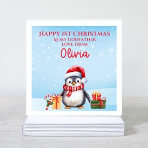 Feliz primera Navidad como mi padrino, Para mi padrino en Navidad de parte de mi padrino, Feliz Navidad padrino, Tarjeta de Navidad de mi padrino