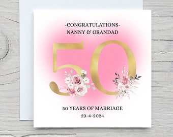Nounou et grand-père personnalisés pour 50e anniversaire de mariage, 50 ans d'or, félicitations pour 50 ans, 50e anniversaire de mariage pour les grands-parents