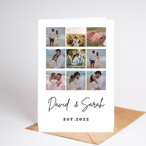 Gepersonaliseerde fotocollagekaart 1e verjaardag, 1e jaar getrouwd, 1 jaar fotokaart, eigen foto's toevoegen, fotocollage Valentijnsdag, cadeau voor stellen