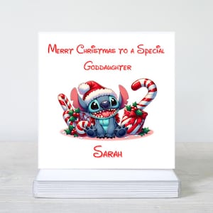 Gepersonaliseerde peetdochter kerstkaart, peetdochter verjaardag, steekkaart, kerstkaart Lilo and Stitch, elke leeftijd, elke naam