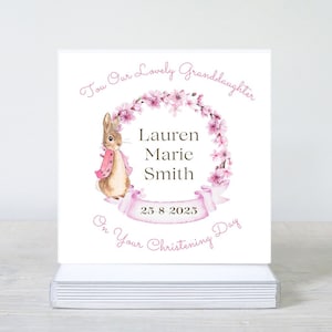 Tarjeta de Bautizo - Hija, Nieta, Sobrina, Ahijada - Personalizada - Conejito Vintage