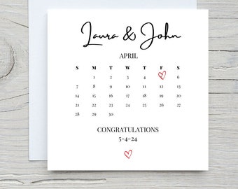 Wedding Day Card, On Your Wedding Day Card, Calendar Congratulations Wedding Card, Happy Wedding Day Card, Wedding Date Gift For Couple