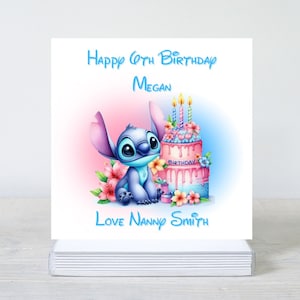 Personalisierte Stitch Geburtstagskarte, jedes Alter, jeder Name, Tochter, alles Gute zum 6