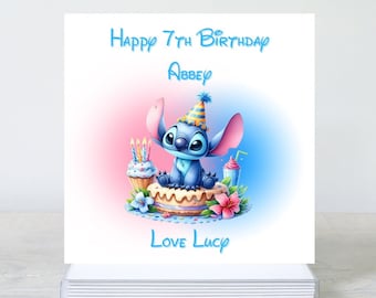 Tarjeta de cumpleaños personalizada de Stitch: cualquier edad, parentesco,