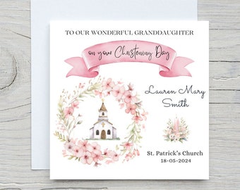 To Our Granddaughter on her Christening Card, Baby Girl Baptism Card; Girl Christening card; Personalised Christening card, Granddaughter