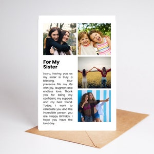Tarjeta personalizada con foto para hermana, Tarjeta de cumpleaños para hermana, Regalo para hermana, Tarjeta de cumpleaños para ella, Tarjeta para amiga, Tarjeta BFF, Añadir fotos propias