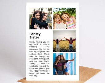 Personalised Photo Sister Card, Sister Birthday Card, Sister gift, Birthday Card for her, Card for Friend, BFF card, Add own photos