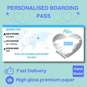 Carta d'imbarco personalizzata Scratch Reveal, Scratch Reveal per vacanze a sorpresa, Biglietto per la destinazione delle vacanze a sorpresa, Regalo di festa,