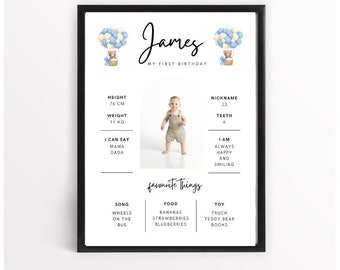 Physical Print, First Birthday Photo Milestone Poster, Baby Milestone Board, 1st Birthday Picture/Sign, Personalized First Birthday Gift