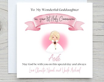 First Holy Communion Card; Communion Card; First Communion Card; Personalised Communion Card - Daughter; Goddaughter; Granddaughter, Niece