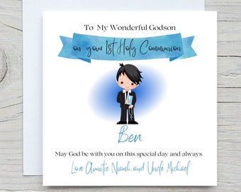 First Holy Communion Card; Communion Card; First Communion Card; Personalised Communion Card - Son; Godson; Grandson, Nephew Communion