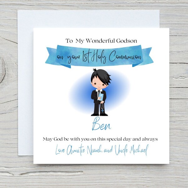 First Holy Communion Card; Communion Card; First Communion Card; Personalised Communion Card - Son; Godson; Grandson, Nephew Communion