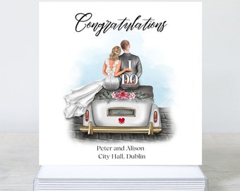 Personalized Wedding Card: Bride and Groom on Car, Mr & Mrs