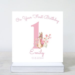 Personalised First Birthday Card, Vintage Rabbit 1st Birthday Card, Daughter Grandchild Niece Card, Godaughter 1st Birthday Card