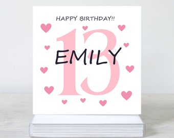 Carte de 13e anniversaire pour soeur, carte de 13e anniversaire pour nièce, carte de 13e anniversaire petite-fille personnalisée, cadeau de 13e anniversaire pour elle