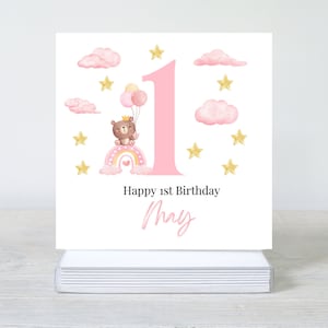 Tarjeta de oso para el primer cumpleaños, para niña, para hija, tarjeta de oso para nieta, tarjeta de oso para el primer cumpleaños de sobrina, primer cumpleaños,