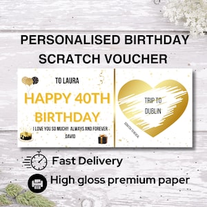 Voucher personalizzato da grattare per rivelare il 40° compleanno, Biglietto da grattare speciale a sorpresa per il compleanno, Biglietto a sorpresa per il 40° compleanno, Biglietto da grattare per il 40° compleanno