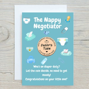 Tarjeta de moneda de decisión de los padres, moneda de decisión de los nuevos padres, tarjeta de broma divertida para mamá y papá, regalo de recién nacido, tarjeta de nuevos padres, tarjeta de bebé divertida