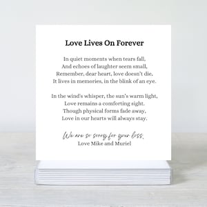 Poème d'amour vivant pour toujours, carte de sympathie avec poème, carte de sympathie personnalisée, désolé pour votre perte, carte de condoléances les plus sincères