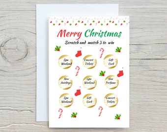 Christmas scratch and match gift card, Merry Christmas, Scratch and match 3 to win, Christmas Fun, Stocking Filler, Christmas Gift