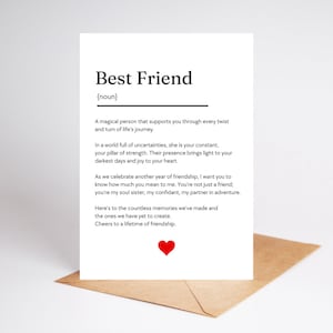 Tarjeta de mejor amigo, tarjeta Bestie, cumpleaños del mejor amigo, tarjeta de cumpleaños Bestie, tarjeta simple para el mejor amigo, tarjeta de definición