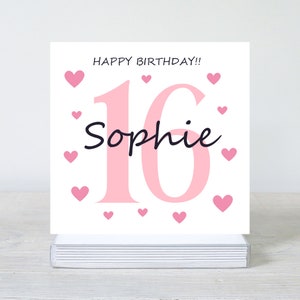 16e verjaardagskaart voor zus, 16e verjaardagskaart voor nichtje, gepersonaliseerde kleindochter 16e verjaardagskaart, zestiende verjaardagscadeau voor haar
