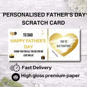 Bon à gratter personnalisé pour la fête des pères, billet cadeau surprise pour la fête des pères, Meilleur papa, grand-père, beau-père, cadeau que l'on ne peut pas emballer, carte à gratter