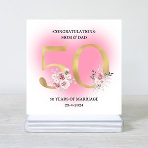 パーソナライズされた結婚 50 周年記念カード、黄金の 50 年、50 周年おめでとう、結婚 50 周年、ママとパパ、アイルランドのカード