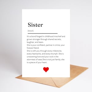 Cartão de irmã, cartão de melhor amiga, aniversário de irmã, cartão de aniversário de irmã, cartão simples para irmã, cartão de definição