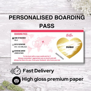 Personalisierte Scratch Reveal Bordkarte, Scratch Reveal für Überraschungsurlaub, Überraschungsurlaub Red Ticket, Urlaubsgeschenk, Fake Pass
